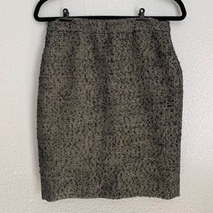 J Crew black, white and gold satin lined wool pencil skirt size 2